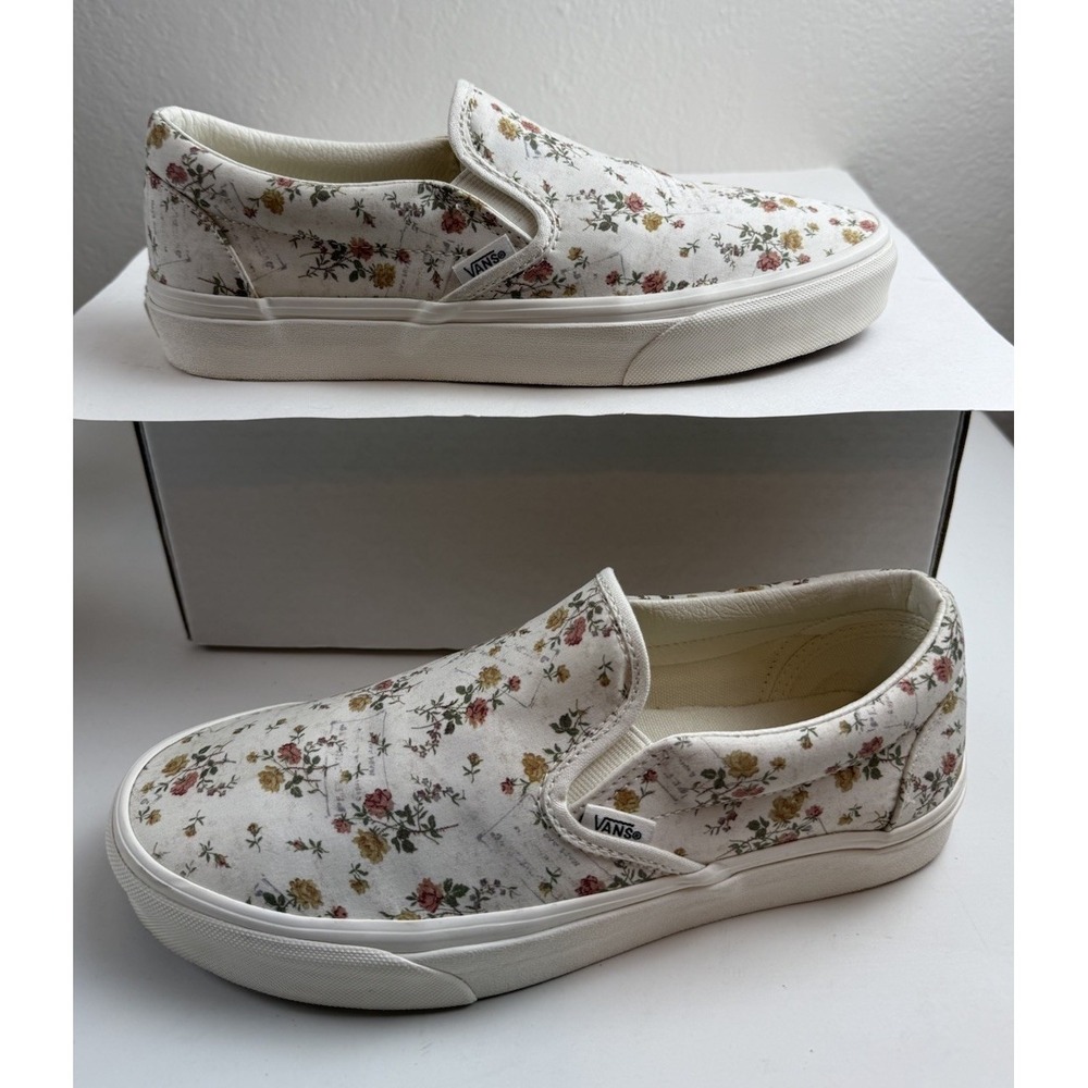 Vans Floral Marshmallow Slip On Canvas Sneaker Size 10 Skater Shoe Cottagecore - Picture 5 of 11